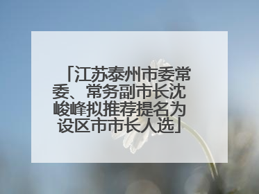 江苏泰州市委常委、常务副市长沈峻峰拟推荐提名为设区市市长人选
