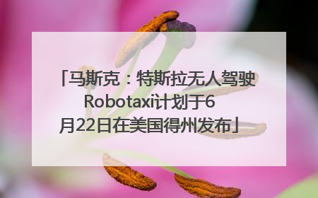 马斯克：特斯拉无人驾驶Robotaxi计划于6月22日在美国得州发布